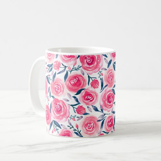 Mug Motif Rose d'aquarelle rose (Devant gauche)