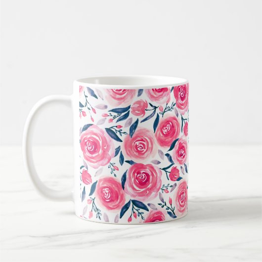 Mug Motif Rose d'aquarelle rose (Gauche)