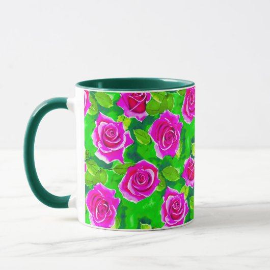 Mug Motif Rose Fuchsia Pink (Gauche)