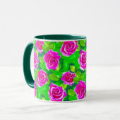 Mug Motif Rose Fuchsia Pink (Devant gauche)