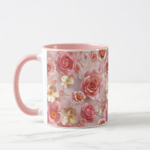 Mug Motif Rose romantique rose et crème
