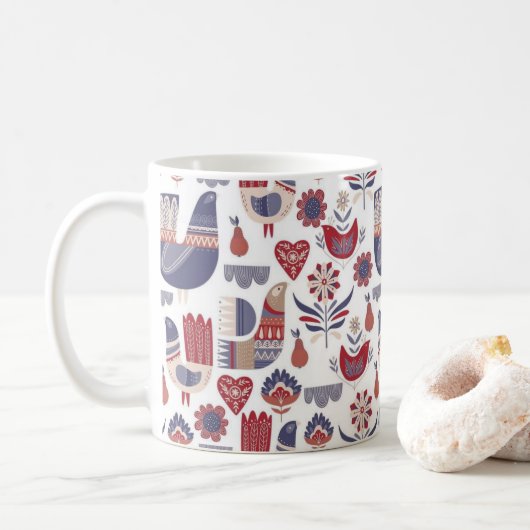 Mug Motif rouge et bleu d'art populaire nordique (Avec donut)