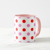 Mug Motif Rouge et Rose sur Fond Blanc à Points (Devant droit)
