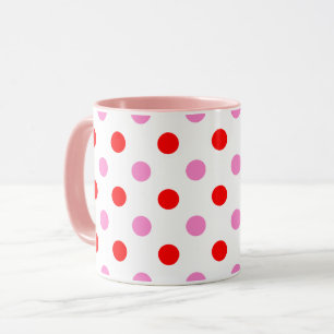 Mug Motif Rouge et Rose sur Fond Blanc à Points