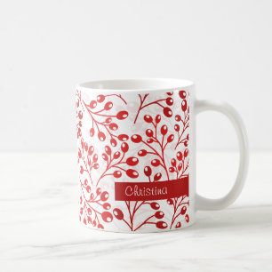 Mug Motif rouge feuilleté Moderne Élégant Nom personna