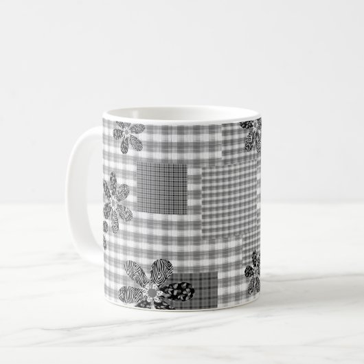 Mug Motif rustique en patchwork noir et blanc rétro (Devant gauche)
