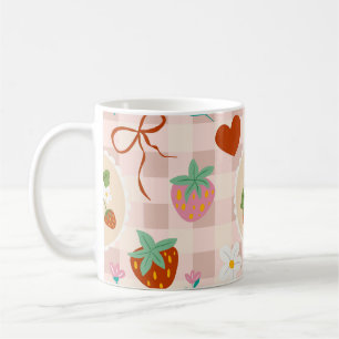 Mug Motif sans couture à carreaux de fraise mignon