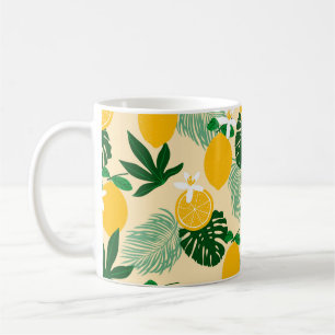 Mug Motif sans couture avec citrons et feuilles de pal