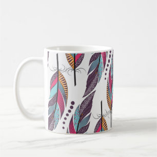 Mug Motif sans couture avec de grandes plumes colorées