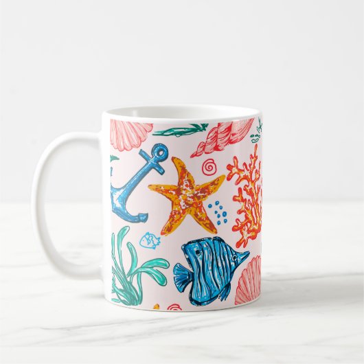 Mug Motif sans couture avec des créatures marines (Gauche)