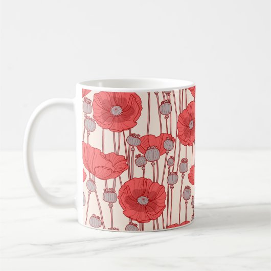 Mug Motif sans couture avec des pavots.  (Gauche)