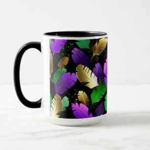Mug Motif sans couture avec des plumes de Mardi Gras