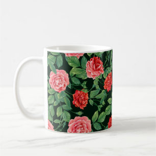 Mug Motif sans couture avec fleurs de roses rouges. Co
