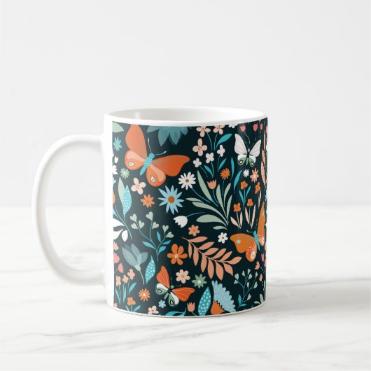 Mug Motif sans couture avec fleurs et papillons (Gauche)