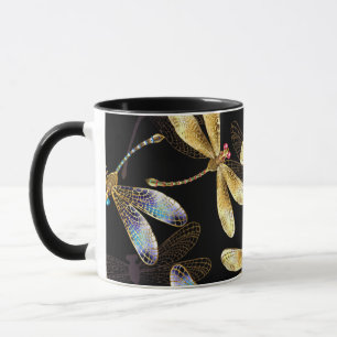 Mug Motif sans couture avec libellules d'or