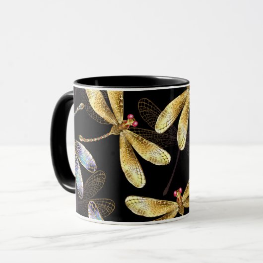 Mug Motif sans couture avec libellules d'or (Devant gauche)