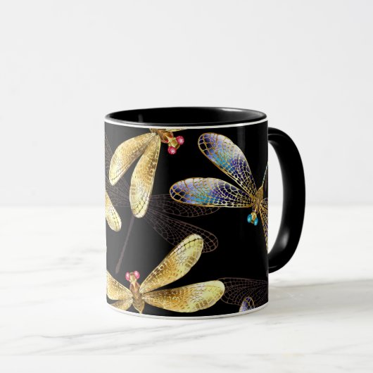 Mug Motif sans couture avec libellules d'or (Devant droit)