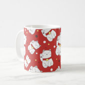 Mug Motif sans couture avec Maneki-Neko chat dessiné à (Devant gauche)