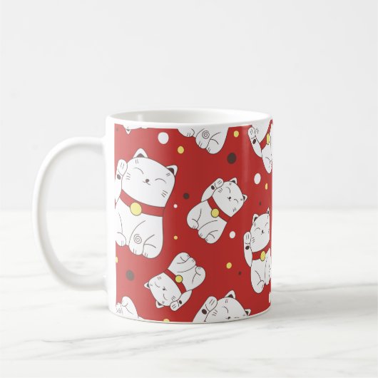 Mug Motif sans couture avec Maneki-Neko chat dessiné à (Gauche)