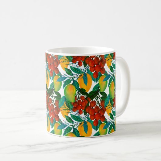 Mug Motif sans couture avec une mangue fraîche et exot (Devant droit)