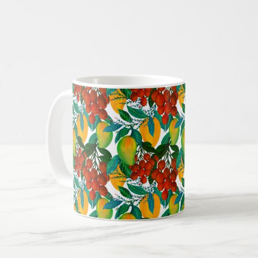 Mug Motif sans couture avec une mangue fraîche et exot (Devant gauche)