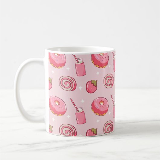 Mug Motif sans couture d'aliments roses mignons et kaw (Gauche)