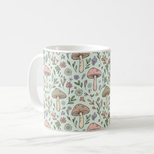 Mug Motif sans couture de champignons botaniques vert (Devant gauche)