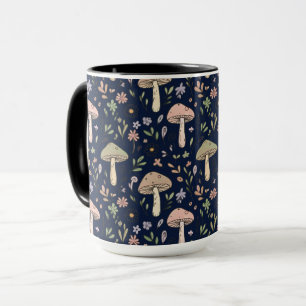 Mug Motif sans couture de champignons Navy foncé lunat
