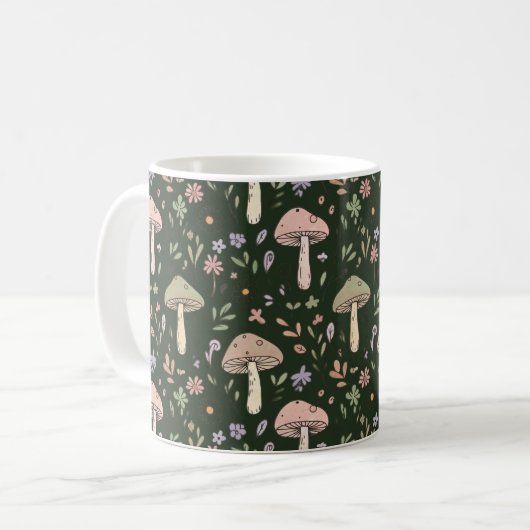 Mug Motif sans couture de champignons vert olive terre (Devant gauche)