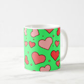 Mug Motif sans couture de cœurs sur fond vert  (Devant droit)
