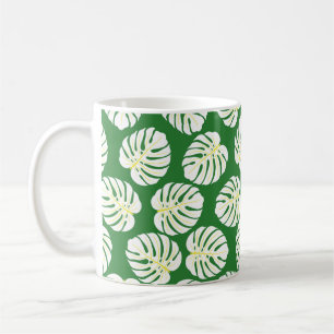 Mug Motif sans couture de feuilles de monstère blanch
