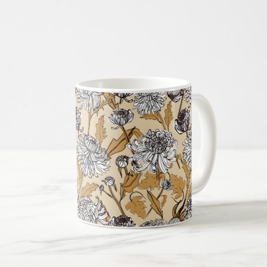 Mug Motif sans couture de fleurs de chrysanthème (Devant droit)
