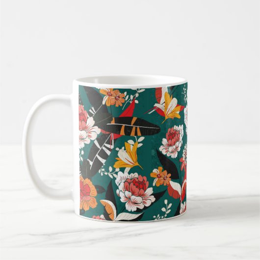 Mug Motif sans couture de fleurs orange et blanche, il (Gauche)