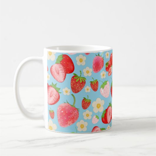 Mug Motif sans couture de fraise à l'aquarelle mignon (Gauche)