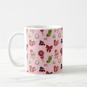 Mug Motif sans couture de Noël rose mignon