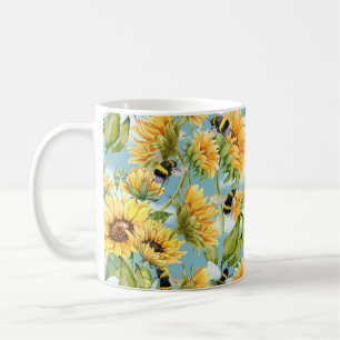 Mug Motif sans couture de tournesol et d'abeilles vint