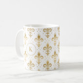 Mug Motif sans couture or et blanc fleur de lis (Devant gauche)