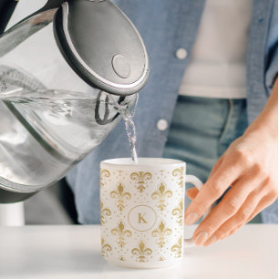 Mug Motif sans couture or et blanc fleur de lis