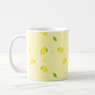 Mug Motif sans couture orange jaune avec fleurs blanch