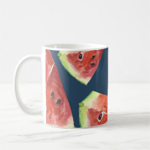 Mug Motif sans couture. Tranches de pastèque aquarelle
