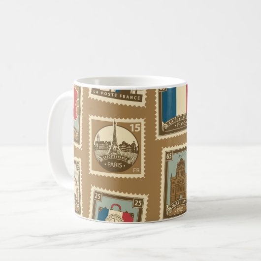Mug motif sans soudure avec timbres-poste sur le thèm (Devant gauche)