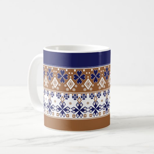 Mug Motif scandinave rayé marron bleu (Devant gauche)