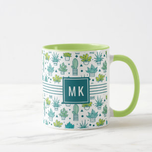 Mug Motif succulent d'aquarelle verte et bleue