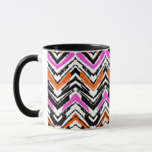 Mug Motif tiré par la main noir, orange, et rose de
