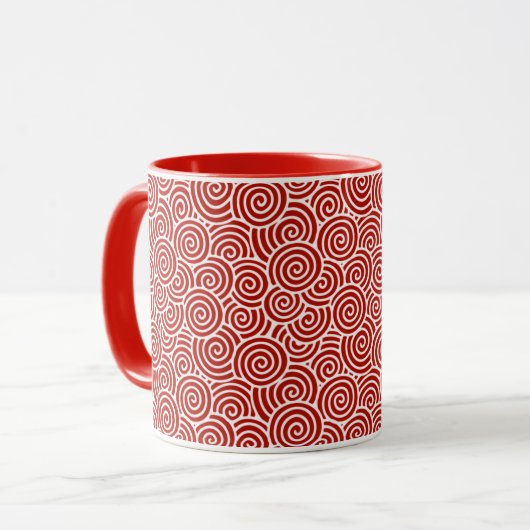 Mug Motif tourbillon japonais - rouge profond et blanc (Devant gauche)
