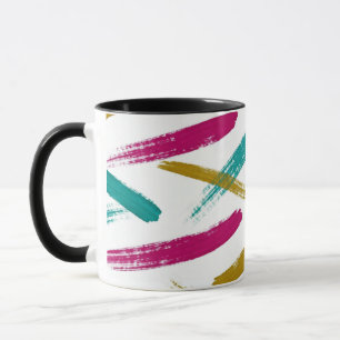 Mug Motif Traits de Vie, Sarcelle, Magenta et Moutarde