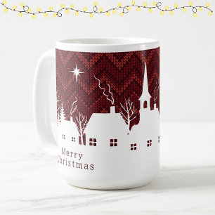 Mug Motif tricot chevron village de Noël rouge rustiqu
