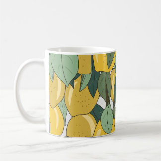 Mug Motif tropical aux citrons jaunes.