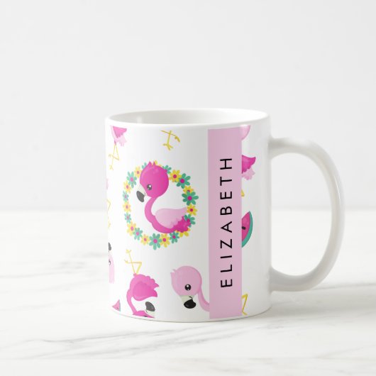 Mug Motif tropical, Flamants roses, Fleurs, Votre Nom (Droite)