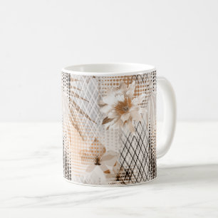 Mug Motif tropicale grise, beige.